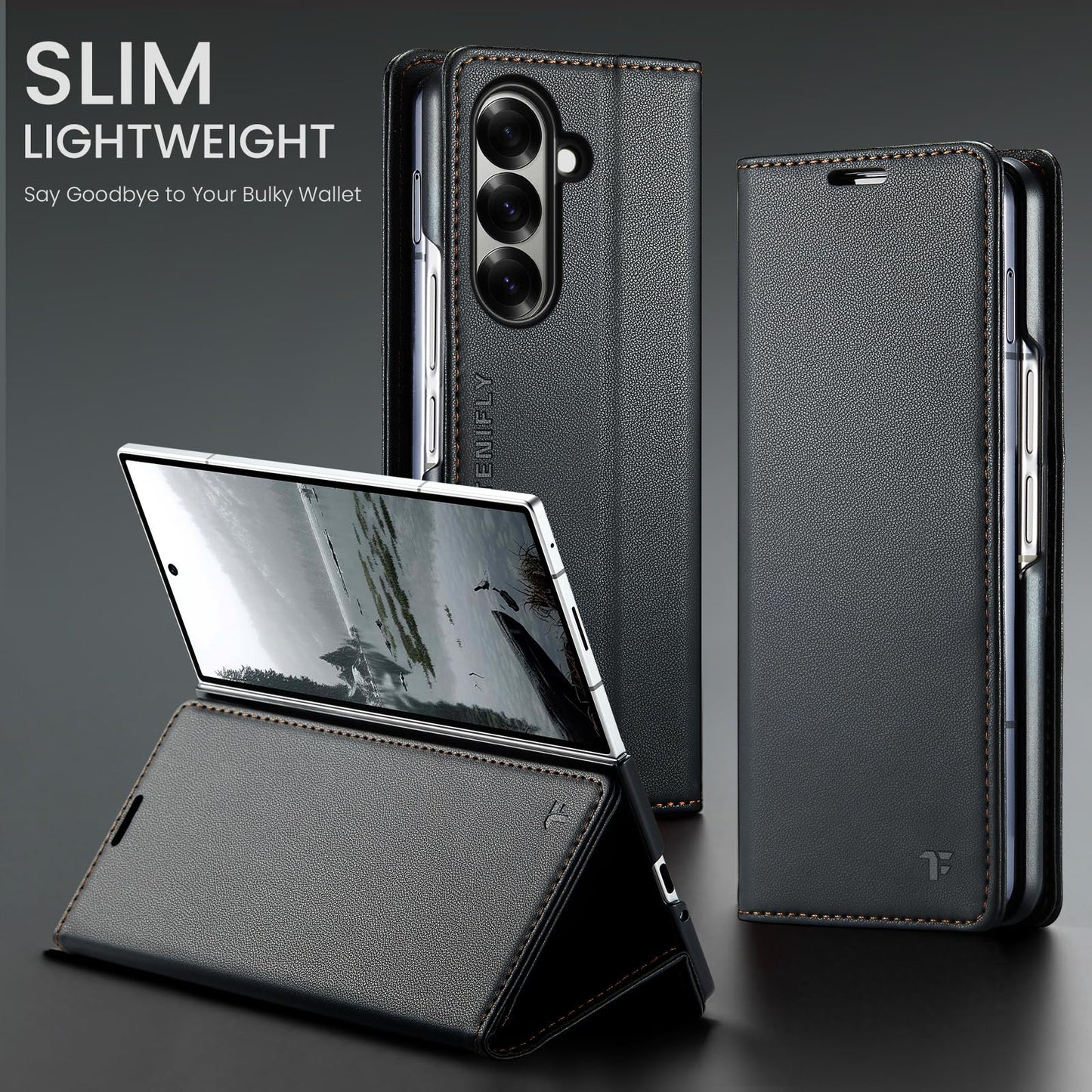 Tenifly for Samsung Galaxy Z Fold 7 Case Wallet with RFID Blocking Card Holder, PU Leather Kickstand Protective Flip Phone Cover Fit for Galaxy Fold 7 8.0", Black
