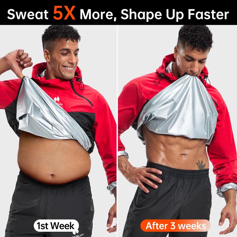 HOTSUIT Sauna Suit for Men & Women Sweat Suit Sauna Jacket Pant Gym Workout 7 Colors, Red, XL