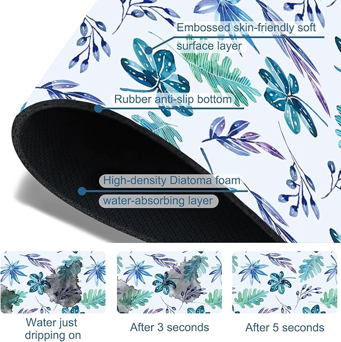 Watercolor Leaves Sink Splash Guard Faucet Mat Tropical Leaves Super Absorbent