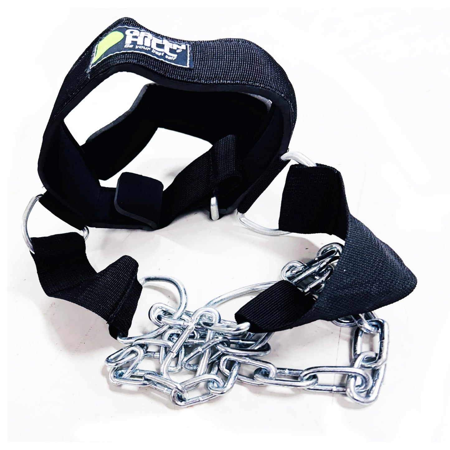 Green Hill Neck Harness for Weight Lifting – Heavy Duty Neck Trainer with Steel Chain & D-Rings, Adjustable Head Harness for Neck Strength Training, Wrestling, Boxing, MMA & Football Neck Workout Equipment