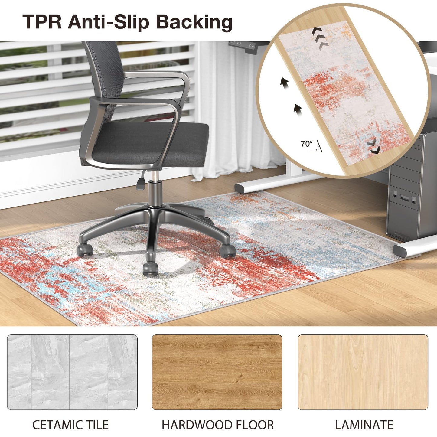 40"x50" Modern Abstract Office Chair Rug, Easy to Clean Computer Chair Rug, Under Desk Rugs for Home Office, Desk Rugs for Rolling Chairs, Floor Mat for Hardwood Floors, Desks Carpet for Tile Floor