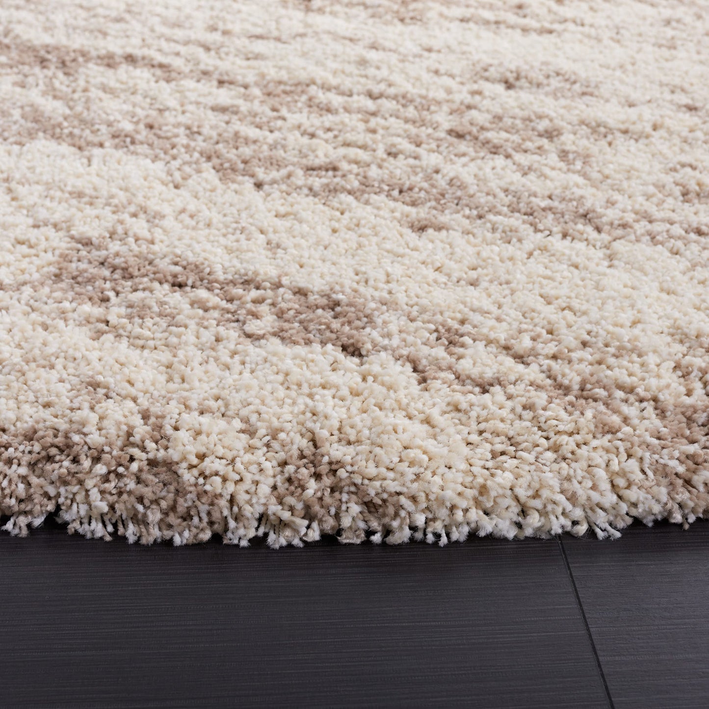 SAFAVIEH Hudson Shag Collection Area Rug - 7' Square, Ivory & Beige, Modern Design, Non-Shedding & Easy Care, 2-inch Thick Ideal for High Traffic Areas in Living Room, Bedroom (SGH206B)