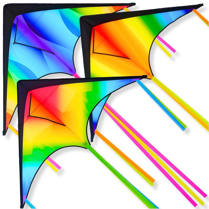 JOYIN 3 Pcs Large Delta Kite Gradient Rainbow, Easy to Fly Huge for Kids and Adults with 328ft String, Large Delta Beach Kite for Outdoor Games and Activities