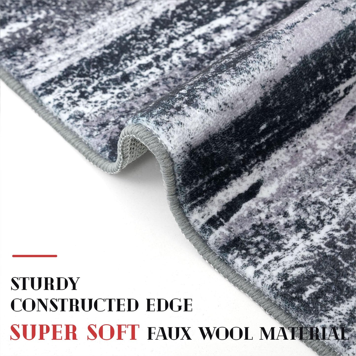 Lansny Modern Abstract Entryway Rug Indoor 2x3 Washable Rug Non-Slip Soft Small Area Rug Black Grey Kitchen Mats Thin Print Faux Wool Floor Carpet Throw Rugs for Entrance Bedroom
