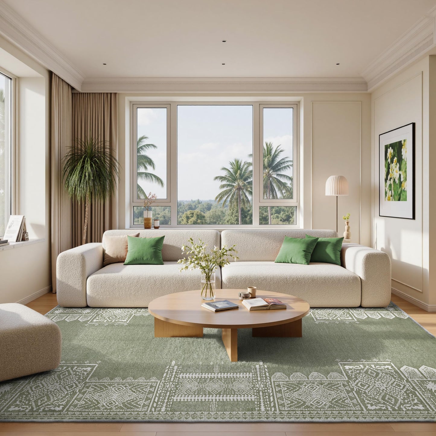 NICETOWN Washable 5x8 Green Area Rugs for Living Room, Ultra-Thin 5x8 Washable Christmas Rugs for Bedroom, Non-Slip Soft Large Bedroom Carpet Non Shedding for Dining Room Office, Sage Green
