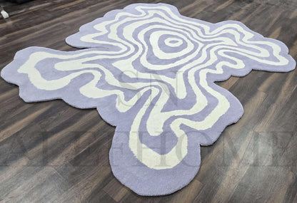 Premium Hand-Tufted Wool Rug 3×3 ft – Irregular Organic Shape with 3D Optical Illusion Design | Modern Accent Carpet for Living Room, Bedroom, Kids Playroom, Lounge, Home Decor, Silver & Green
