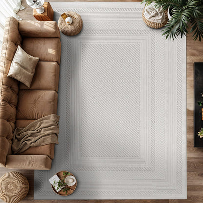 Luul Home Micro Loop Indoor Rug White 5x7 Boho Geometric Neutral Area Rugs for Living Room Soft Luxury Modern Low and High Pile Durable Stain Resistant Non-Shedding Indoor Area Carpet 5 x 7