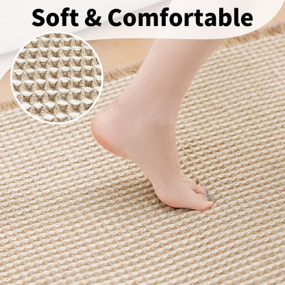 GRLYUH Waffle Bath Mat - Boho Bathroom Rugs Non Slip Washable, Super Absorbent & Quick Dry, Soft Bath Mat Farmhouse Bathroom Decor, 24'' x 36'', Khaki and White