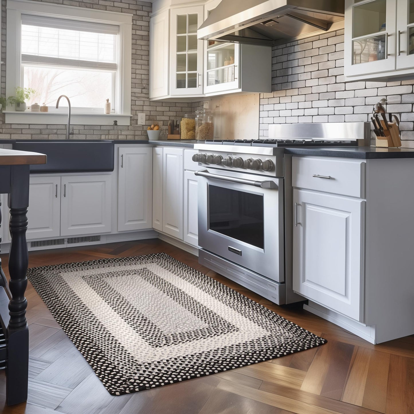 Super Area Rugs 2X3ft Farmhouse Braided Rug - Natural Soft Cotton Carpet for Bathroom, Kitchen, Doorway - Reversible Primitive Country Decor - Black/Gray/Ivory - Buffalo Check