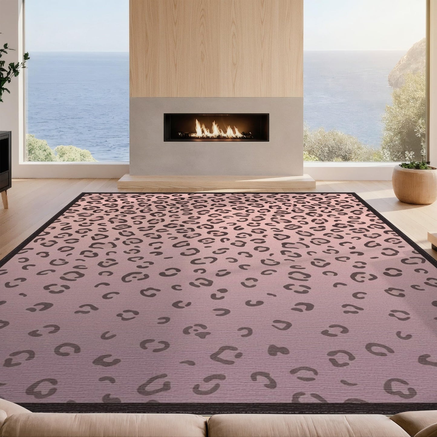 Design&I 5'x7' Washable Area Rug Pink Leopard Print Graduated Density Abstract Rosette Cheetah for Dining Room, Under Table, Home Office, Chair-Friendly & Snag-Free Skid-Resistant Room