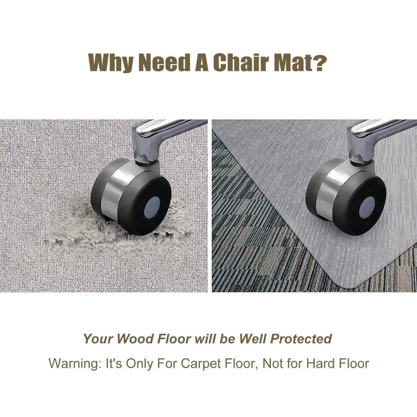 Kuyal Office Chair Mat for Carpets,Transparent Thick and Sturdy Floor Mats for Low and No Pile Carpeted Floors, with Studs (36" X 48" Rectangle)