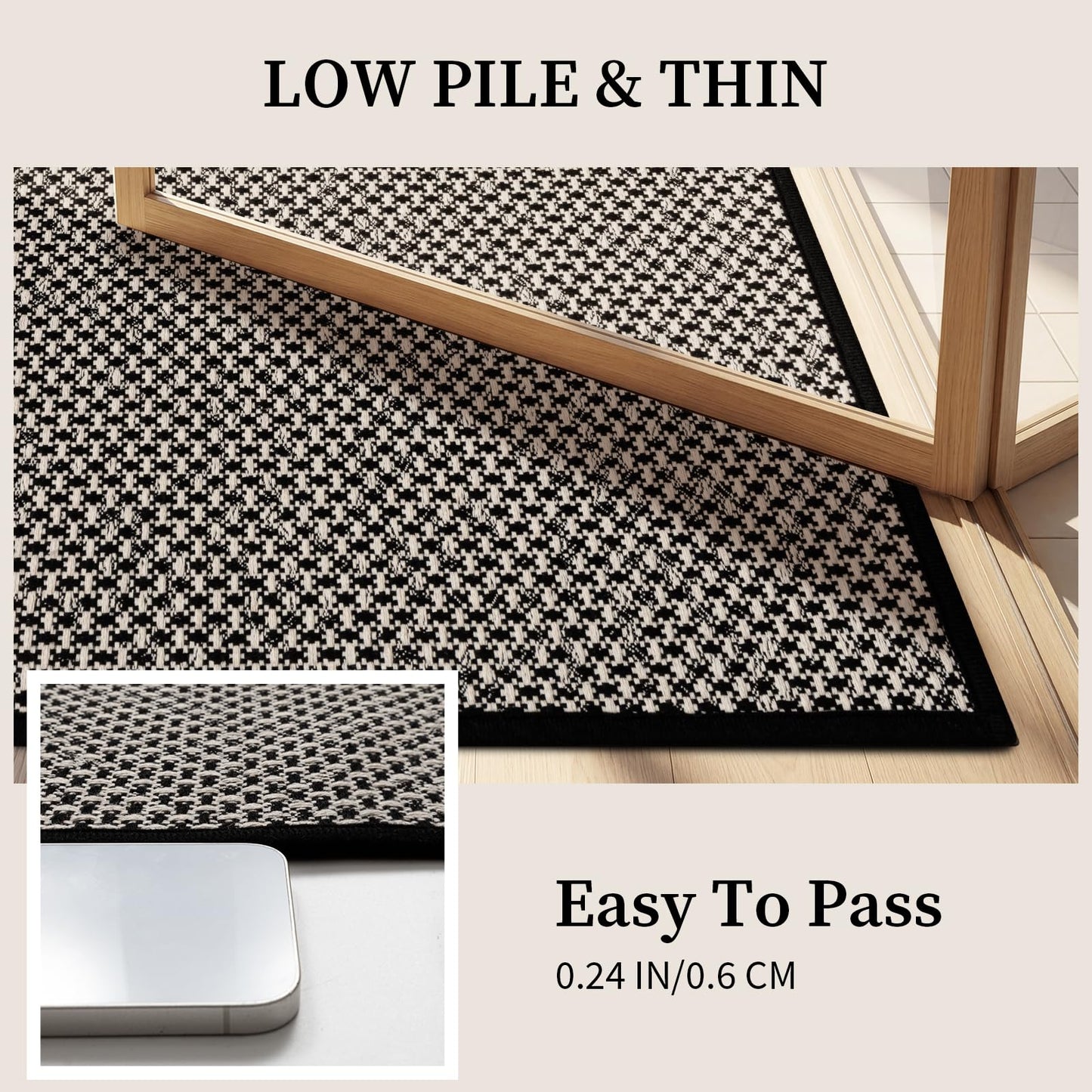 YIHOUSE Thin Bath Mat Black Bathroom Rugs Sets 2 Pieces, Non Slip Absorbent Mats Quick Dry, Woven Rugs Washable, Tapetes para Baño for Bathroom Toliet,Bathtub(17"x24"+17"x32")