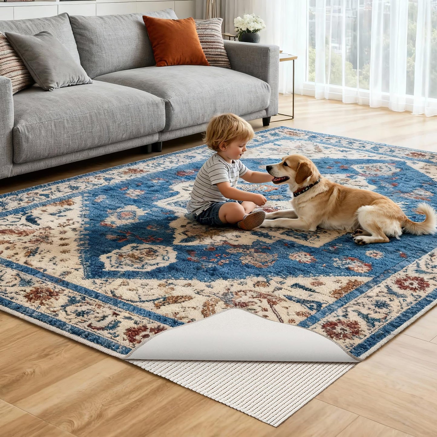 Songrey Non-Slip Rug Pad Gripper 2x3 FT, Extra Thick Carpet Pads for Hard Surfaces, Prevents Sliding and Secures Rugs, Provides Floor Protection with Comfort Cushioning