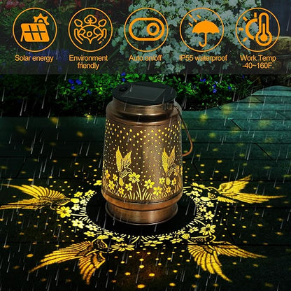 Hummingbird Solar Lantern - Waterproof Hanging Lantern, Metal Solar Lights for Outdoor Use on Yard, Patio, Lawn, Tabletop, Landscape, Garden Decor, Gifts for Mom, Grandma, Women