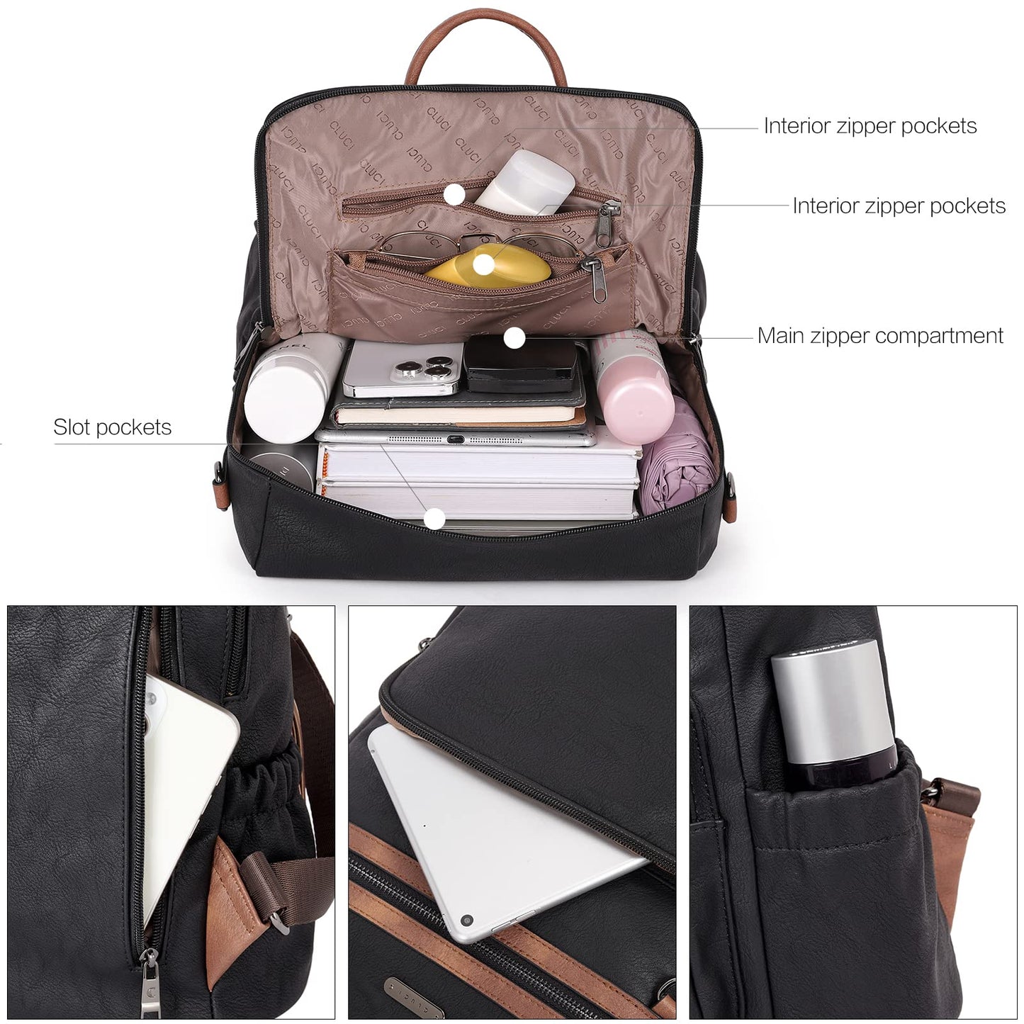 CLUCI Backpack Purse for Women Fashion Leather Designer Travel Large Ladies Shoulder Bags with Tassel Oil Wax Black