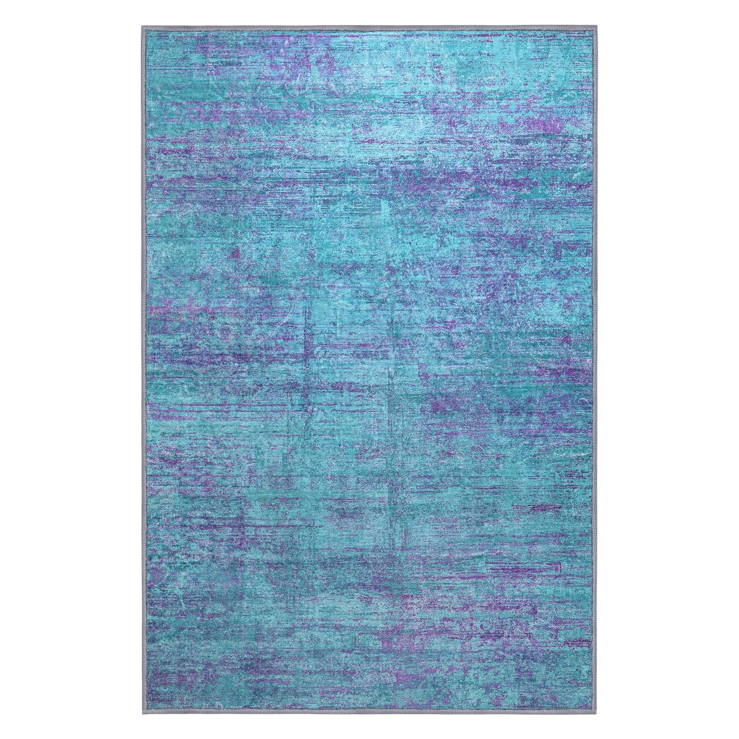 FLYRUGGO Abstract 5x7 Area Rug, Modern Teal Purple Throw Rugs for Living Room, Washable Soft Large Non-Slip Accent Carpet Floor Mat for Dining Room Office Bedroom - Teal+Purple