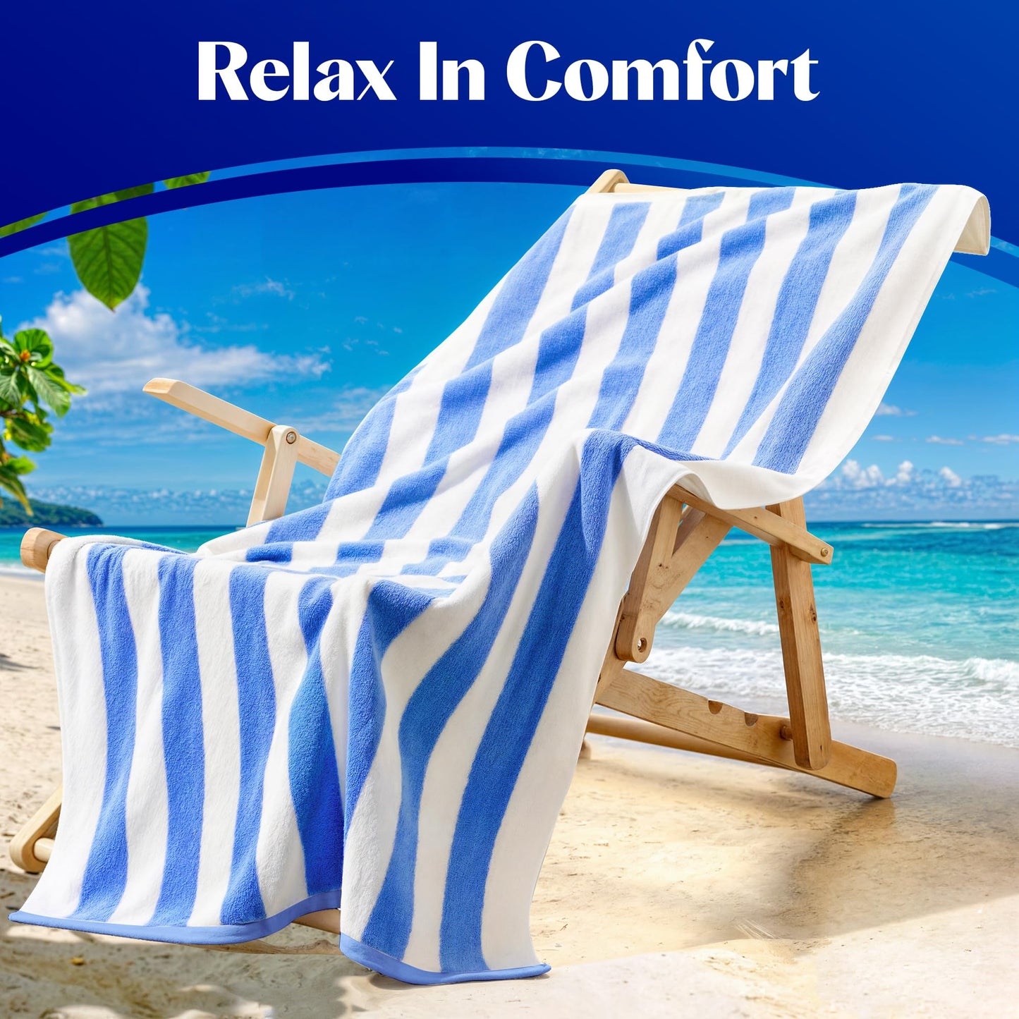 Bliss Casa Beach Towels — 4 Pack, 30 x 60 in — Premium Cotton-Rich Blend, Soft, Absorbent & Quick-Dry Pool Towels, Oversized Cabana Stripes Pool Towel