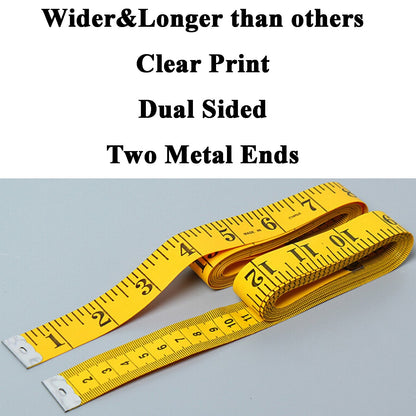 Soft Tape Measure Double Scale Measuring Tape Body Sewing Flexible Tailor Craft Vinyl Ruler for Weight Loss Medical Body Measurement, Has Centimetre Scale on Reverse Side (2pcs Yellow-60 inch)