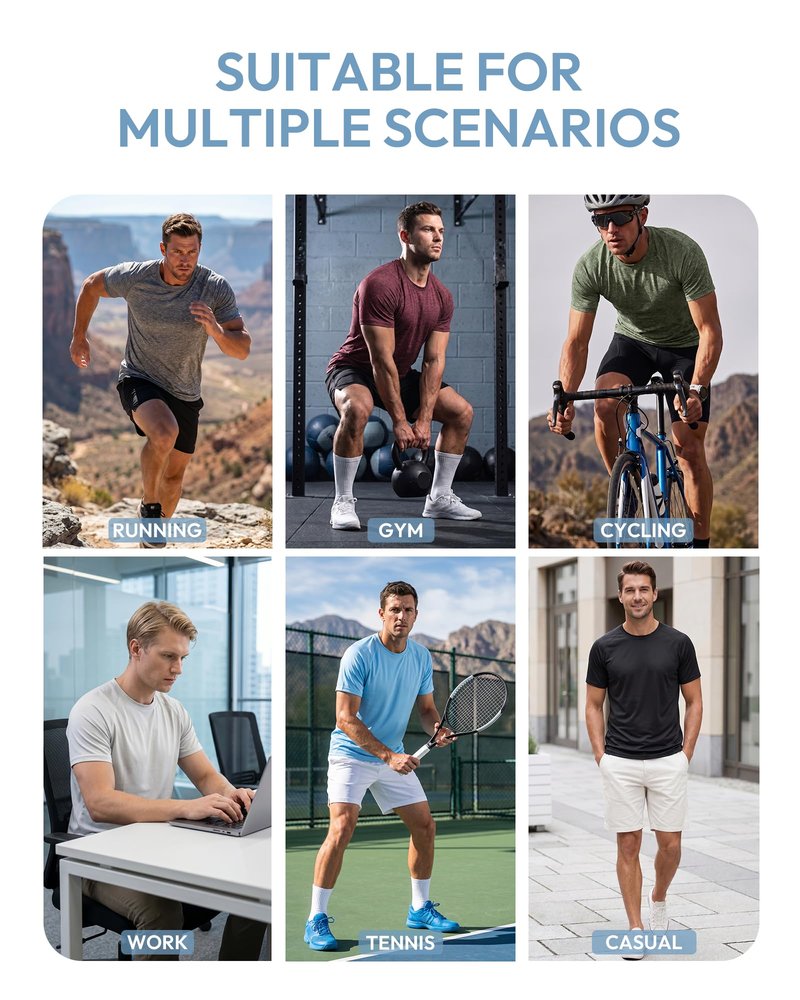 MCPORO Workout Shirts for Men Short Sleeve Quick Dry Athletic Gym Active T Shirt Moisture Wicking 5 Pack Black, Dark Blue, Army Green, Light Grey, Hydro Teal X-Large