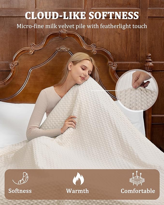 CAROMIO Heated Blanket Throw, Waffle Weave Electric Throw Blanket Fast Heating with LCD Controller, 6 Heat Levels & 4 Hour Auto Shut Off, ETL Certified, Machine Washable, Beige, 50" x 60"