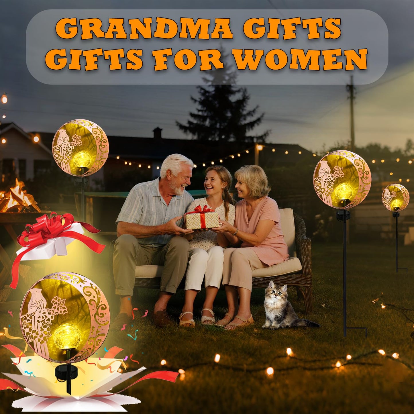 Profinella Unique Birthday Gifts for Women Mom Grandma,Solar Cardinal Garden Lights Outdoor Decor,Housewarming Gifts New Home for Patio, Lawn, Yard, Pathway