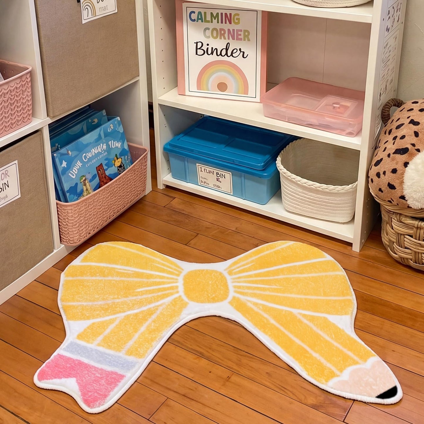Breling Pencil Bow Classroom Door Mat Non-Slip Back to School Welcome Door Mat Soft Washable Polyester Fiber Area Rug for Preschool Kindergarten Reading Corner Teacher School Classroom Decorations