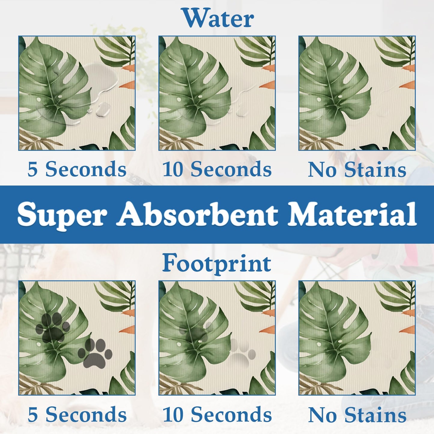 Boho Tropical Palm Pet Feeding Mat–Quick Dry Absorbent Dog Cat Food Mat, Non Slip Waterproof Bowl Placemat for Messy Eaters, Pet Accessories for Floors 12"x20"