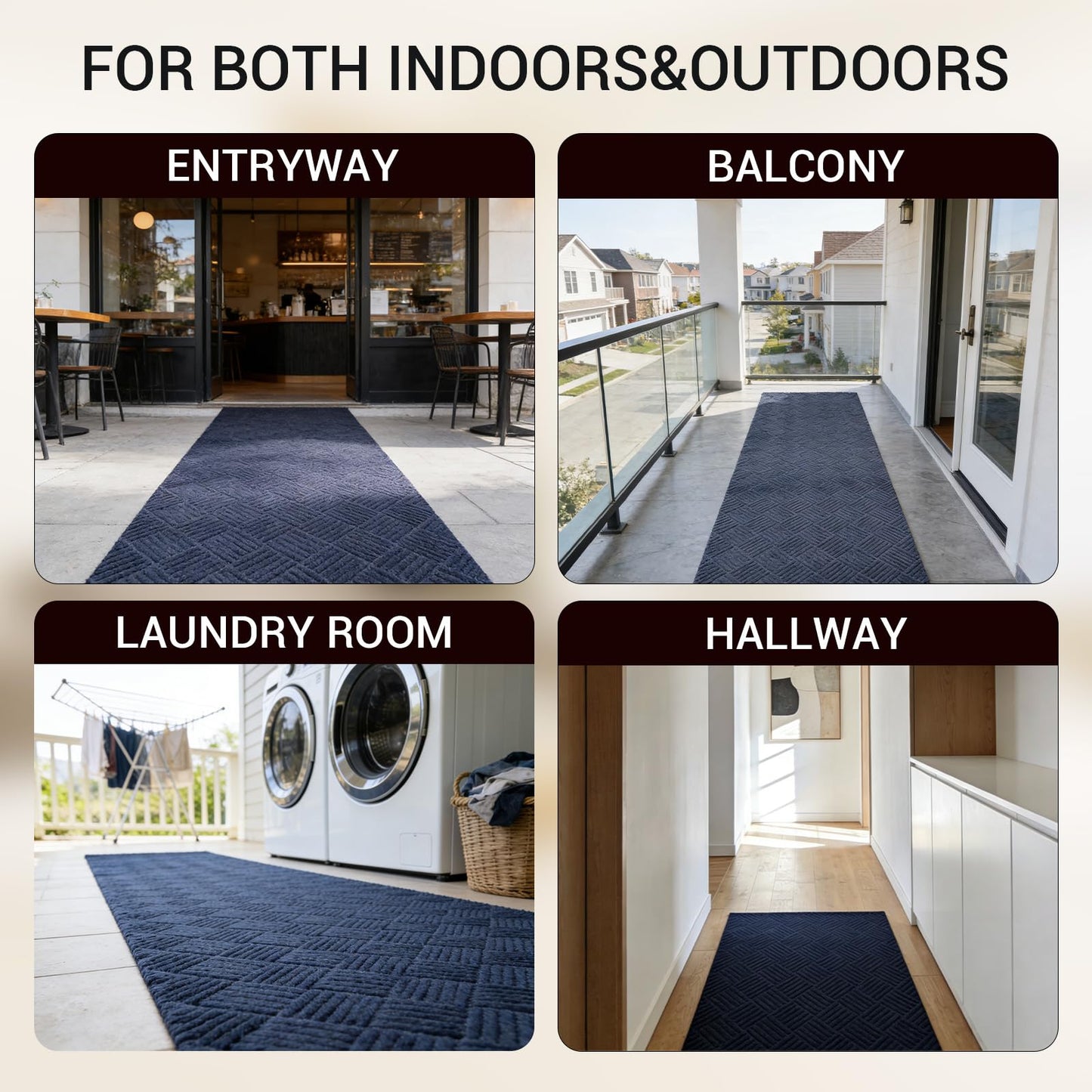 Geometric Runner Rug 2 x 6 ft Indoor Outdoor, Gray Non Slip Rubber Backing, Waterproof Low Profile Area Runner for Hallway, Entryway, Kitchen, Patio, Garage, Stairs & Laundry