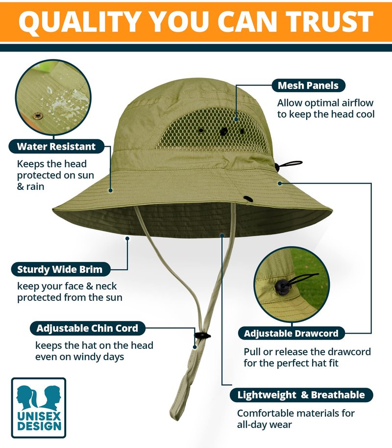 GearTOP UPF 50+ Safari Hats for Women Sun Hats for Men & Women, Mens Bucket Hat Hiking Golf Beach & Fishing Hat for Men
