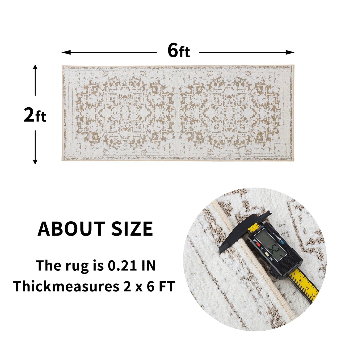 MATKIK Vintage Runner Rug Non Slip for Hallway Bathroom Kitchen 2x6 ft, Ultra Soft Boho Carpet Runner with Low Pile Design Machine Washable Runner Rugs for Entryway Laundry Living Room (Khaki, 2'x6')
