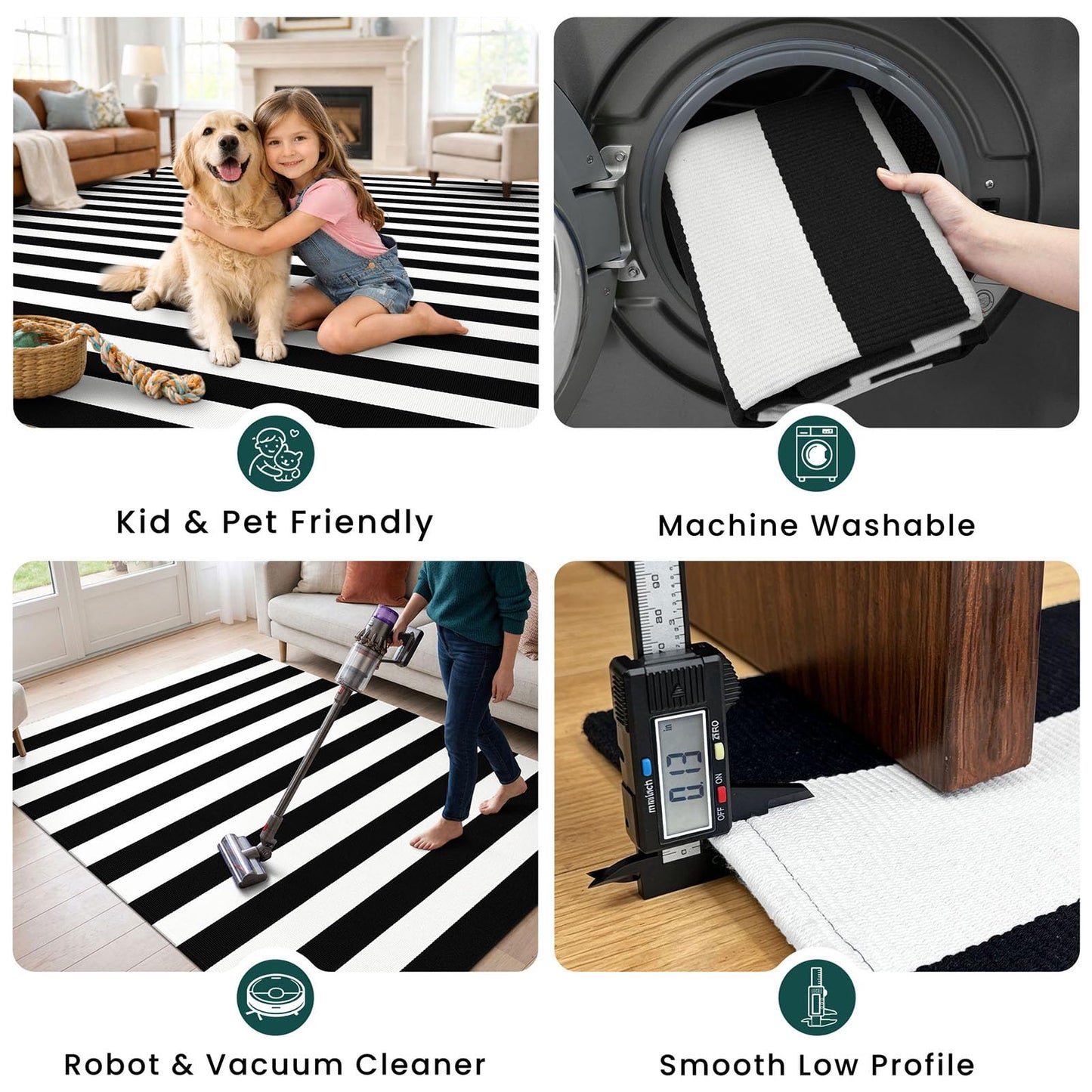 KOZYFLY Black White Striped Runner Rug 2x6 ft Woven Washable Hallway Runner Cotton Farmhouse Kitchen Rug for Entryway Porch Patio Laundry Room