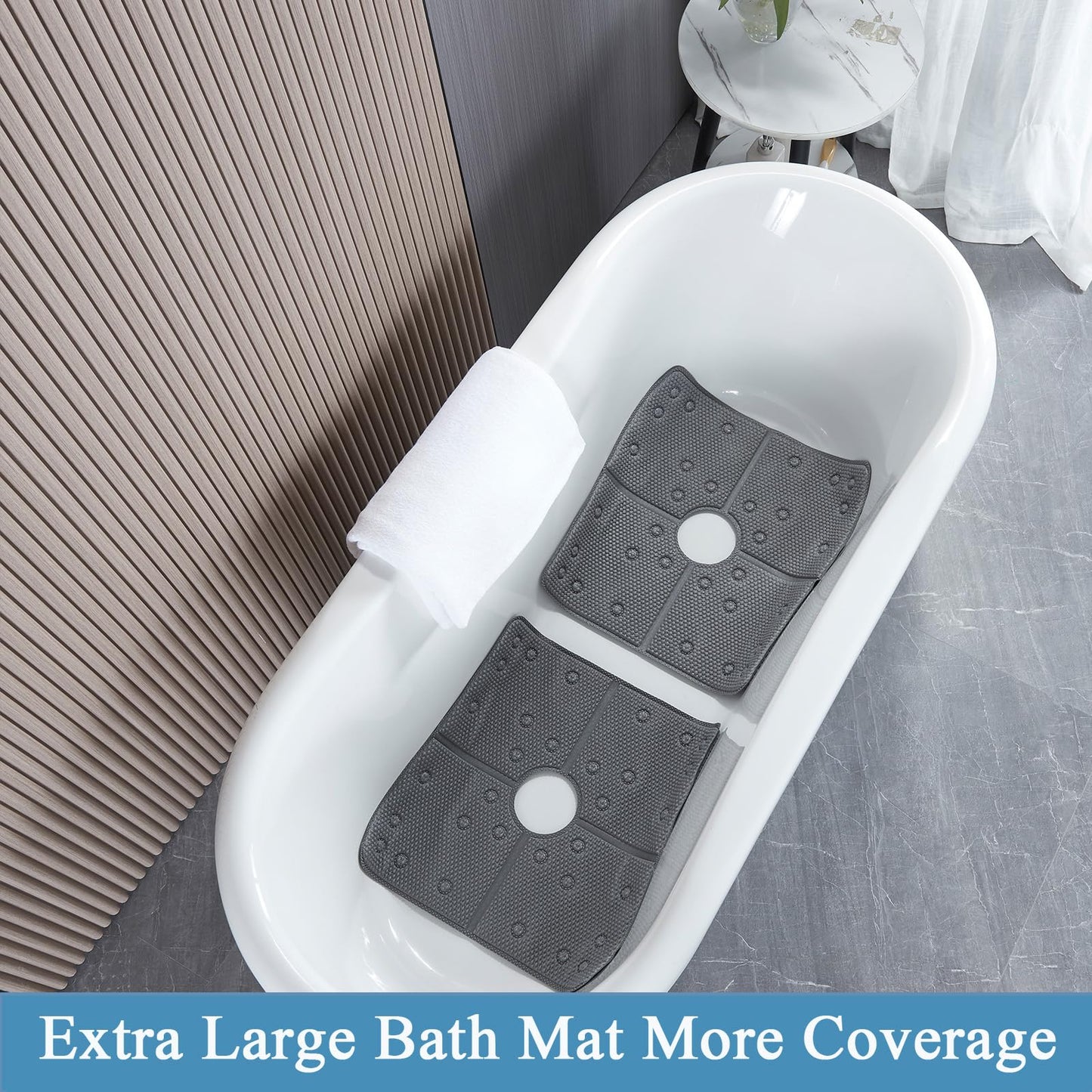 Webos Bathtub Mat Non Slip: Soft Safety Foam Bath & Shower Mat for Tub Suitable for Families 21 X 21Inch with Drain Holes and Suction Cups Massage Tub & Shower Mat for Bathroom (Dark Grey)
