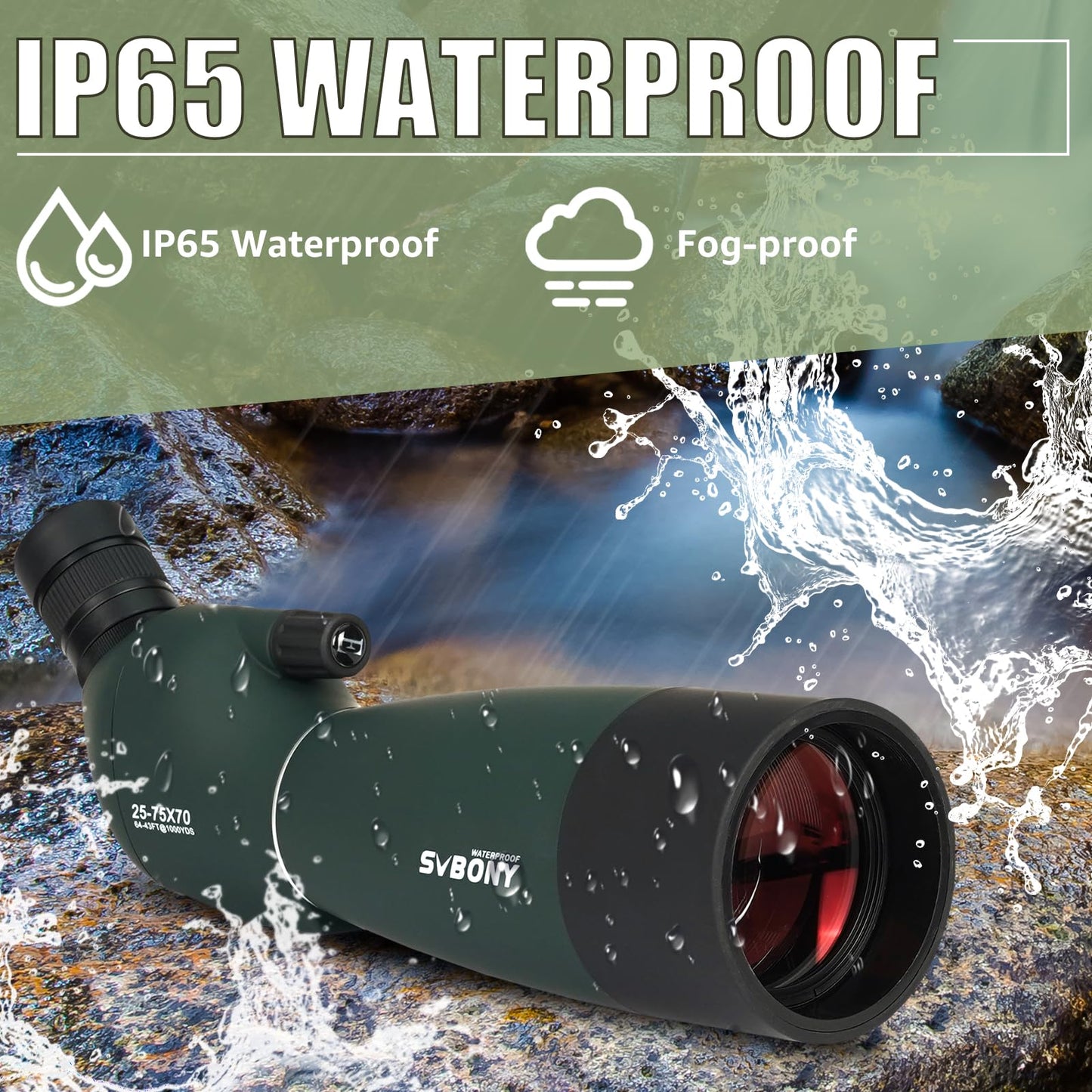 SVBONY SV28 Plus Spotting Scopes with Tripod, 25-75x70 Angled Spotter Scope with Phone Adapter, IP65 Waterproof Fogproof Long Range Spotting Scope for Target Shooting, Birding