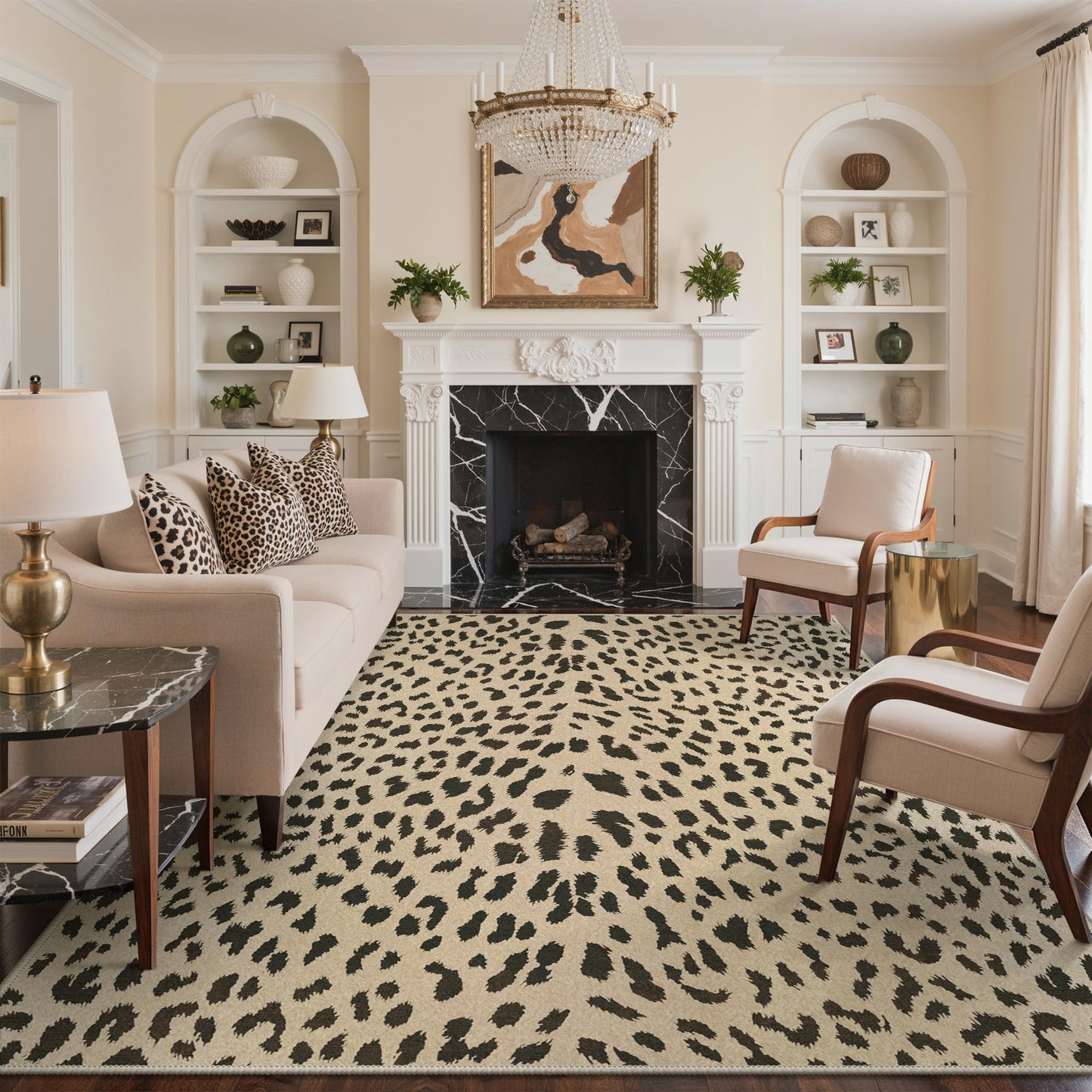 Bavni 8x10 Leopard Area Rugs for Living Room, Machine Washable Animal Rug Foldable Ultra-Thin Indoor Non Slip Brown Carpet Print Mat,Bedroom Dining Room Home Office,Leopard