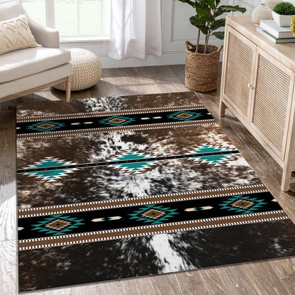 Combo Southwest Area Rug and Non-Slip Rug Tape for Living Room, Bedroom Dining Room, Laundry 3x5 ft Southwestern Rugs Runner Geometry Aztec Carpet, Native Tribal American Indian Inspired Rug