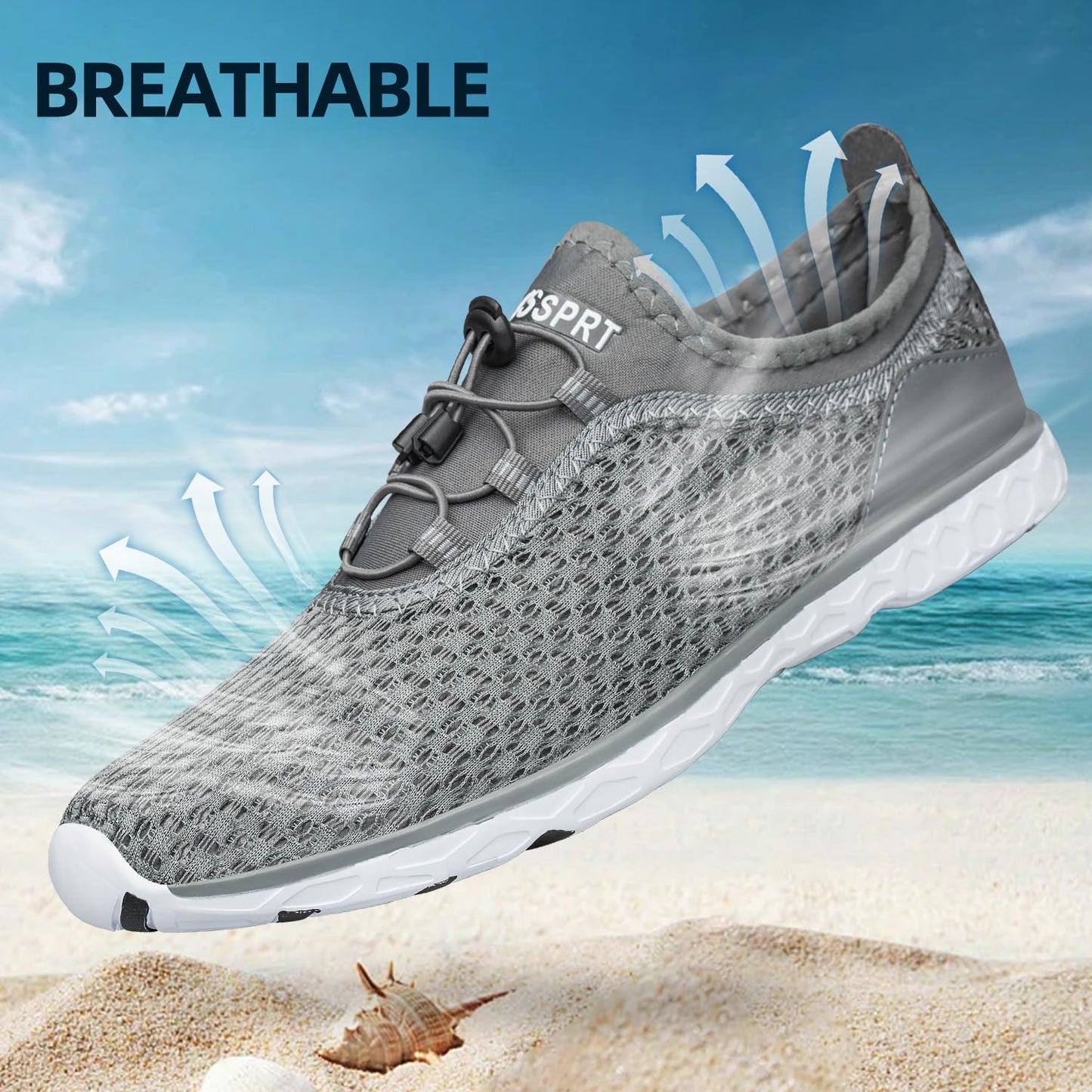 DOUSSPRT Men's Water Shoes Quick Drying Sports Aqua Shoes Dark Grey Size 11
