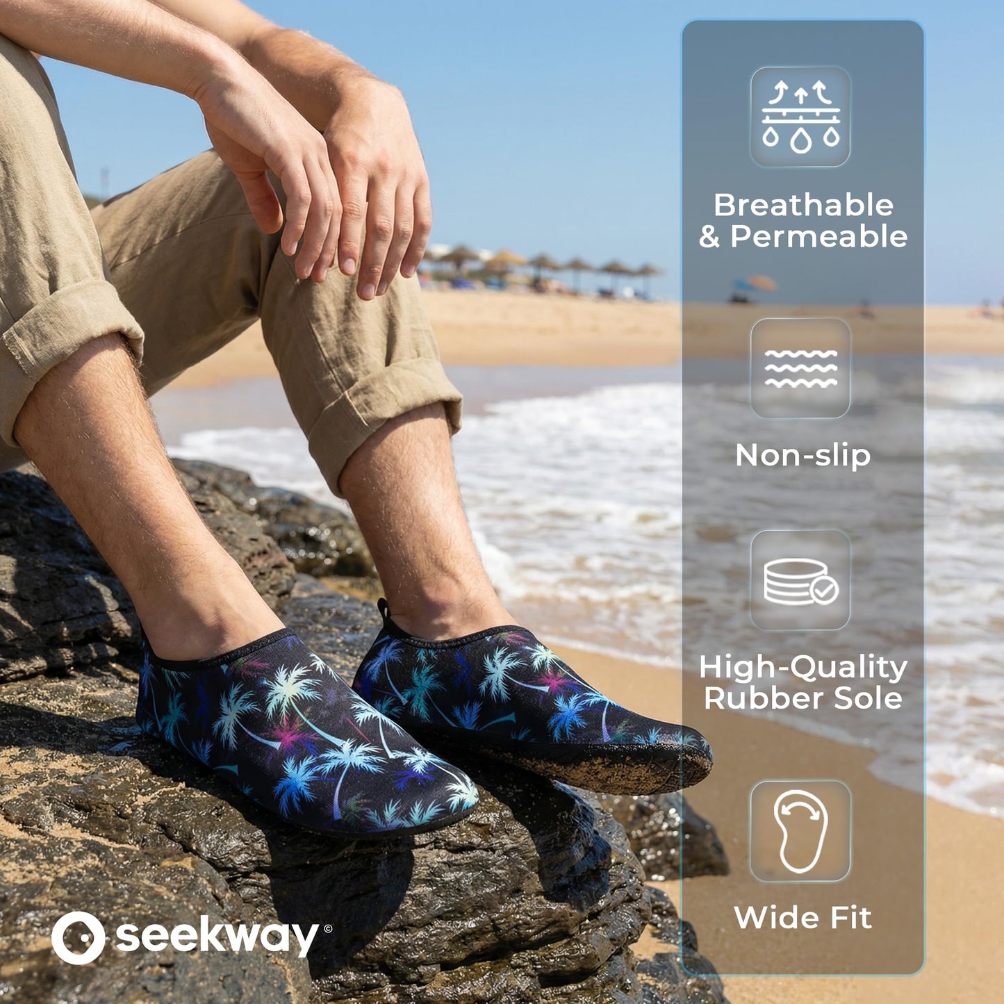 SEEKWAY Water Shoes Women Men Adult Quick-Dry Aqua Socks Barefoot Non Slip for Beach Swim River Pool Lake surf Black SK002(U)