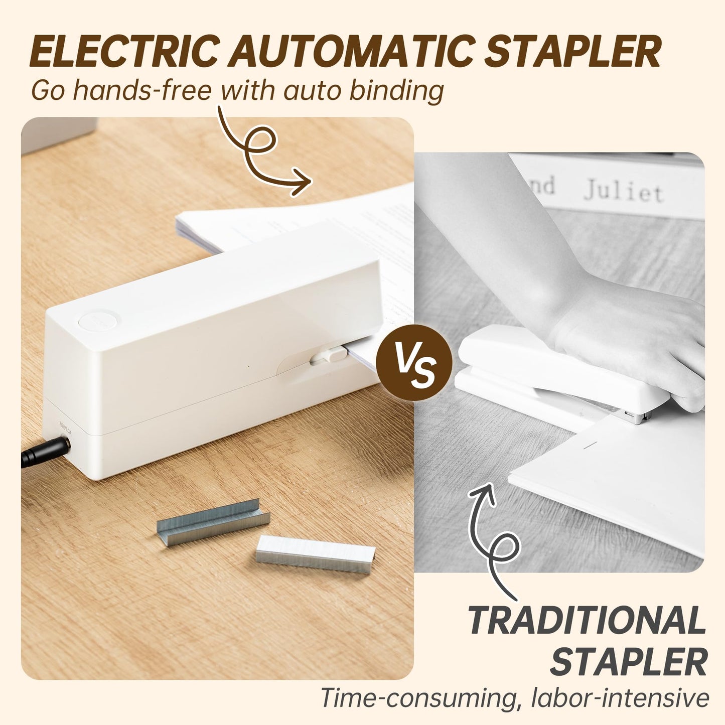 Deli Electric Stapler, Automatic Staplers for Desk with 2000 Staples & Staple Remover, 25-Sheet Capacity, No-Jam, AC or Battery Powered Staplers for Office Home School, White