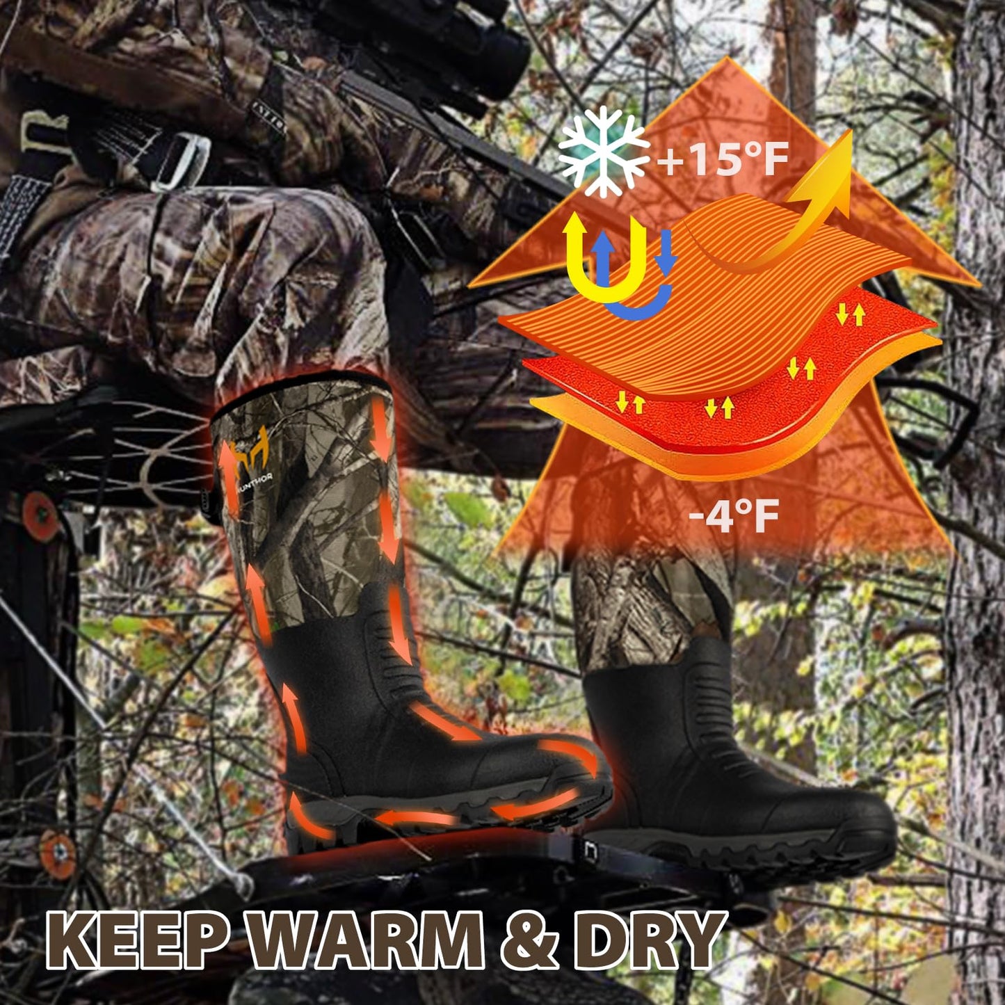Hunthor Snake Boots for Men, Waterproof Hunting Boots, Insulated Rubber Boots, 6mm Neoprene Work Boots for Outdoor, Farming, Gardening and Fishing