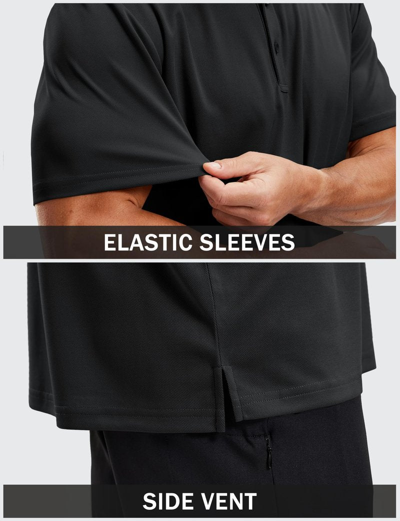 TACVASEN Mens Polo Shirts Short Sleeve Dry Fit Performance Breathable Golf Shirt with Collar Tennis Casual Business Work Black, L