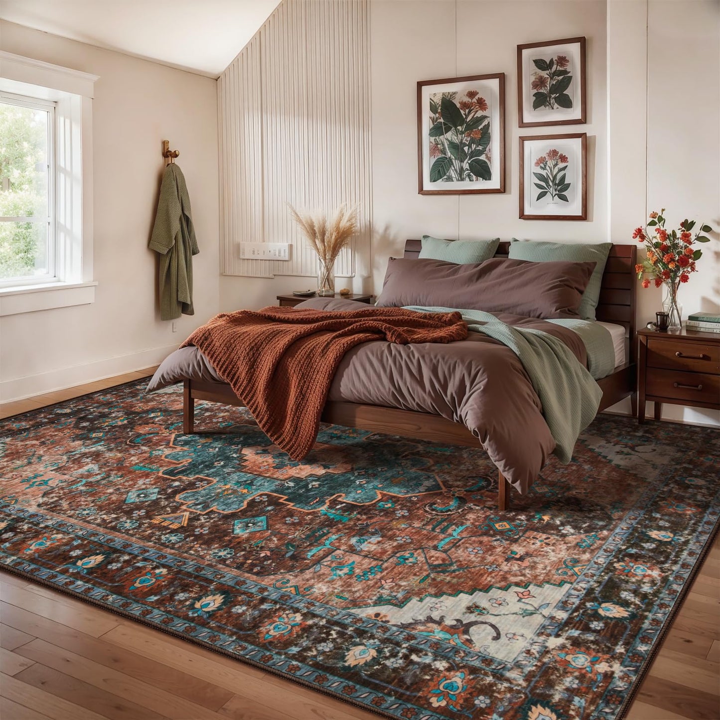 Ciicool 8X10 Area Rugs for Living Room,Washable Large Oriental Non-Slip Carpet for Bedroom Dining Room,Boho Thin Throw Rug for Kitchen