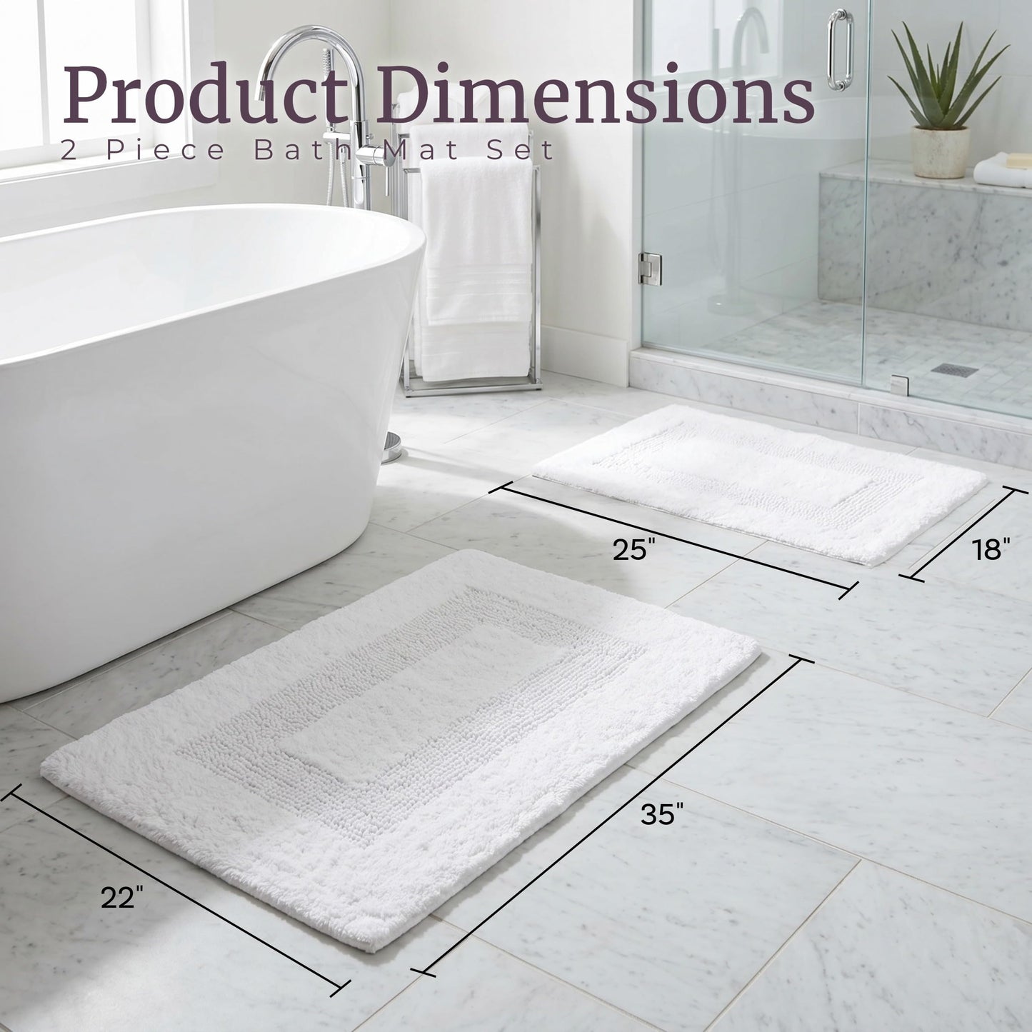 Bathroom Rugs - 2-Piece Cotton Bathroom Mat Set - Machine Washable Bath Mats for Restroom, Kitchen, or Laundry Room by Lavish Home (White)