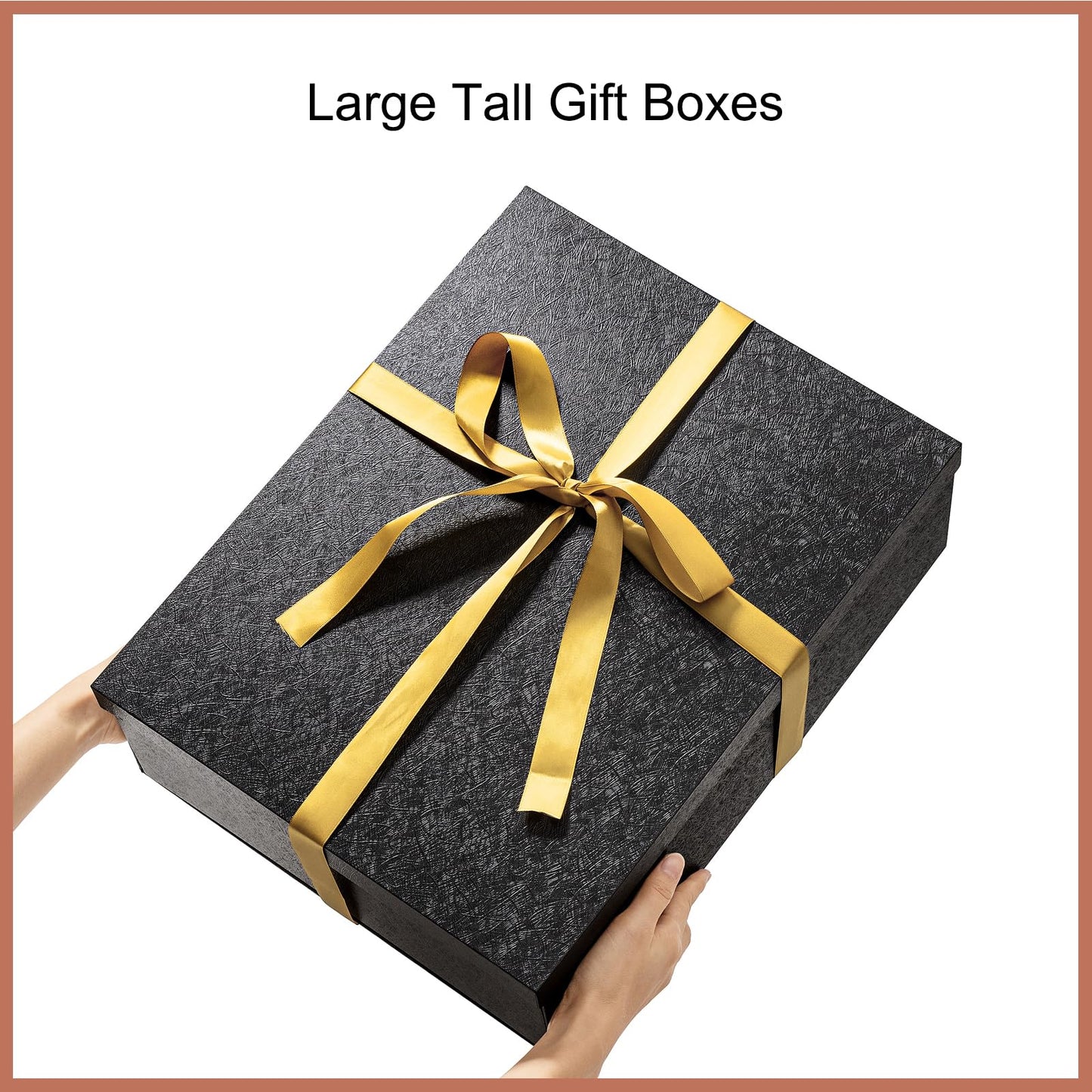 Mefleet 17x13x5 Inches Large Gift Box with Lid for Presents 1 Pack Big Deep Black Gift Boxes for Christmas, Birthday, Valentine's Day,Mother's Day Presents - Contains Crinkle Paper,Ribbon and Card