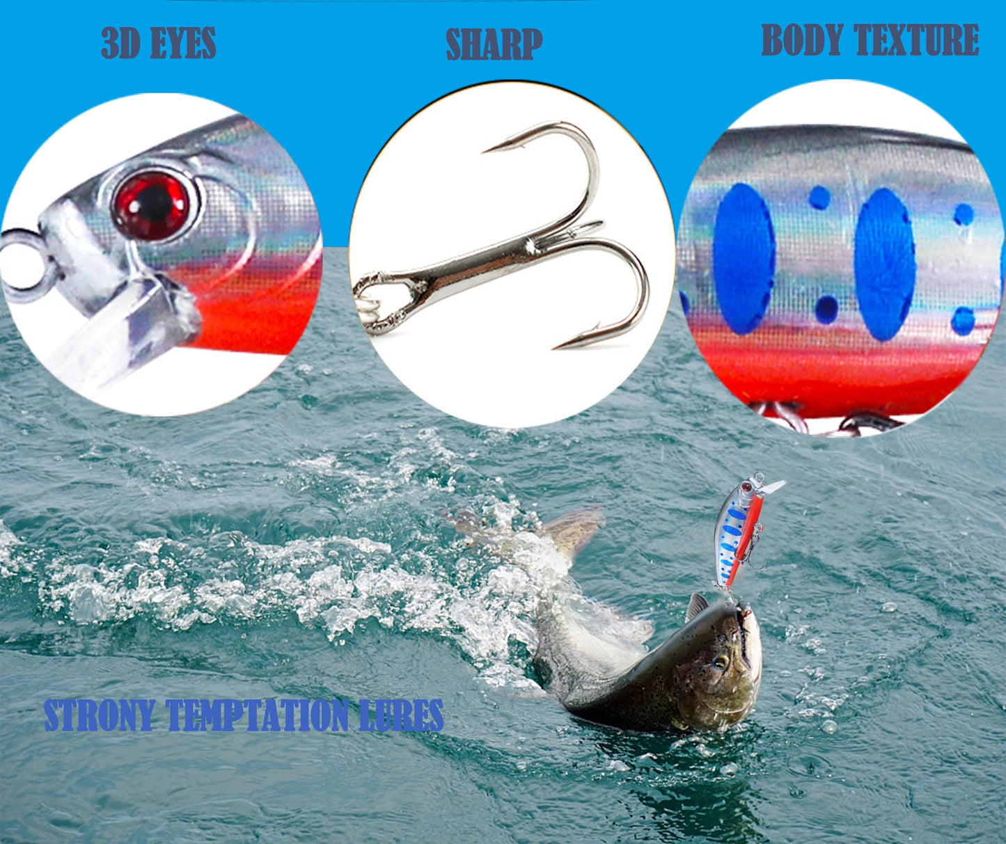 Bass Fishing Lure Lures Kit-Jerkbaits for Shallow Diving Crankbait 45-Degree Bill 3D Eyes,Loud Rattle Saltwater Catfish Trout Lure Artificial Crankbait (10pcs Minnow Lures with Bill)