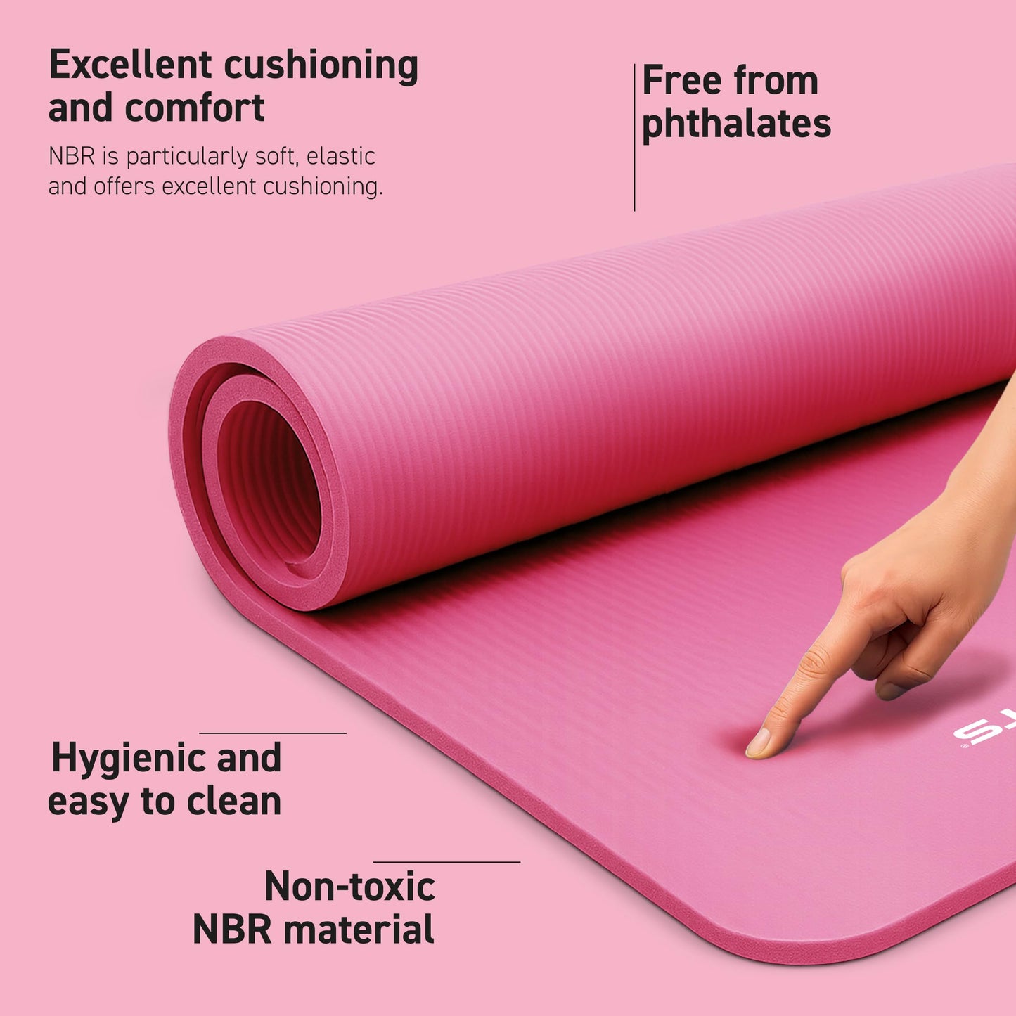 MSPORTS Thick Yoga Mat Non Slip – Extra Comfortable Exercise Mat for Home Workouts, Pilates, Stretching & Gym – Cushioned NBR Foam, Yoga Mat with Strap, for Women & Men (Pink, 74.5 x 40 x 0.6 in)