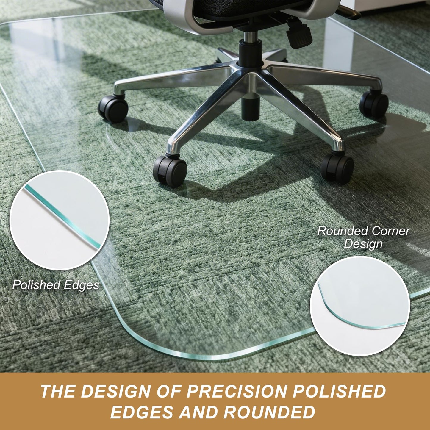 Vicwe Glass Chair Mat for Carpet,32"x48" Tempered Glass Office Chair Mat,1/5" Thick Glass Chair Mat with Rounded and Polished Edges,Smooth Glide for Carpet & Hardwood Floor Protection