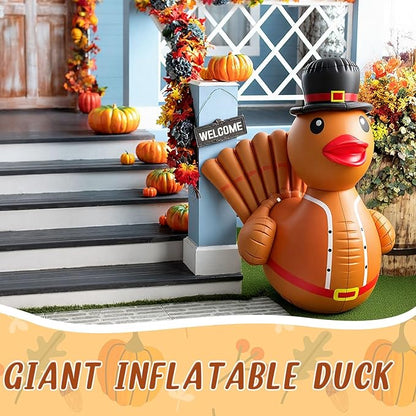 Hungdao 1 Pcs 4 Feet PVC Thanksgiving Inflatables Turkey Duck, Giant Thanksgiving Duck with Turkey Tail, Huge Blow up Rubber Decorations for Outdoor Indoor Lawn Pool Float Yard Fall Party Supplies