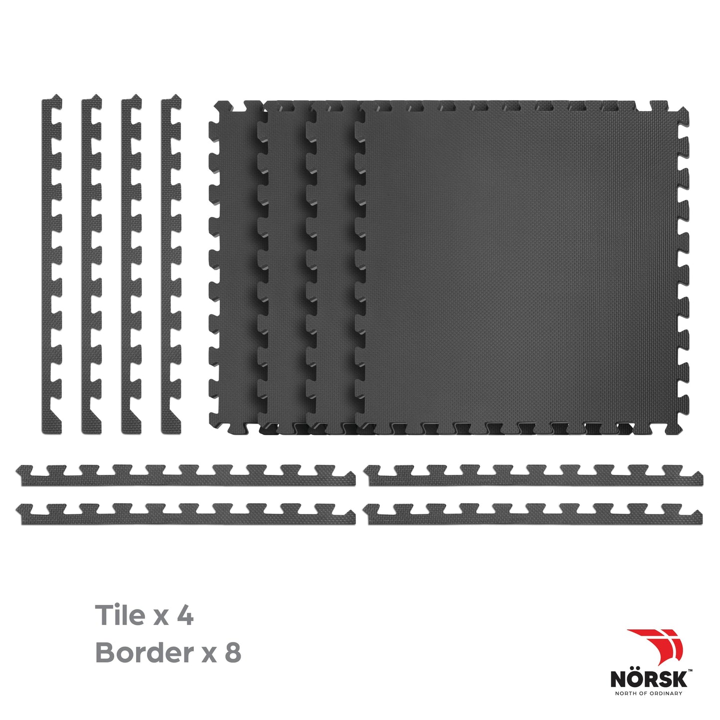 Norsk Multi-Purpose Reversible Floor Mats - EVA Interlocking Foam Tiles (Gray/Black 12 Tiles - 48 sq. Ft. 1/2" Thick)