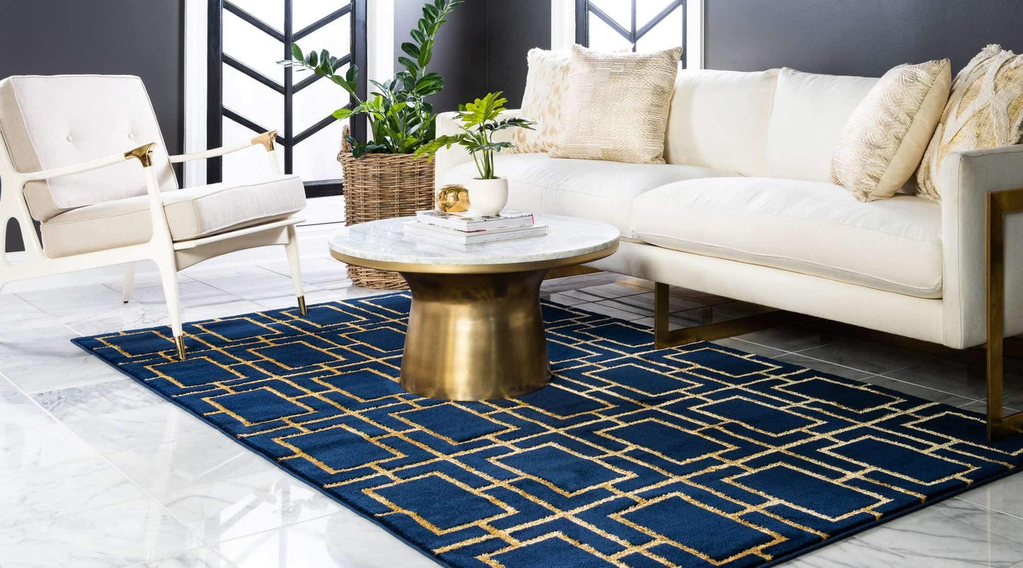 Unique Loom Marilyn Monroe Glam Collection Area Rug - Deco (4'x 6' Rectangle, Navy Blue Gold/ Gold)