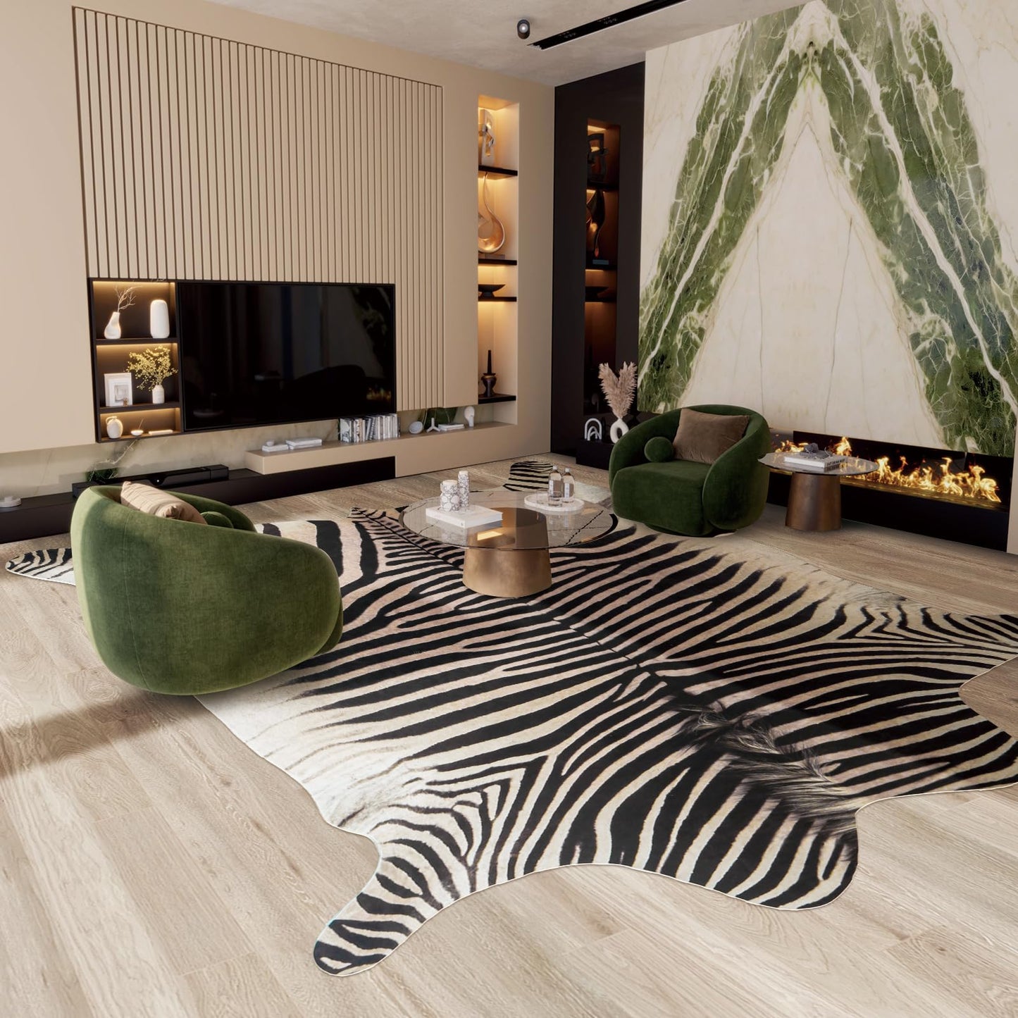 GUZAREUU Zebra Print Rug 8x10 ft Funky Area Rug for Living Room Bedroom, Non-Slip Durable Faux Cowhide Rug Large No Fur